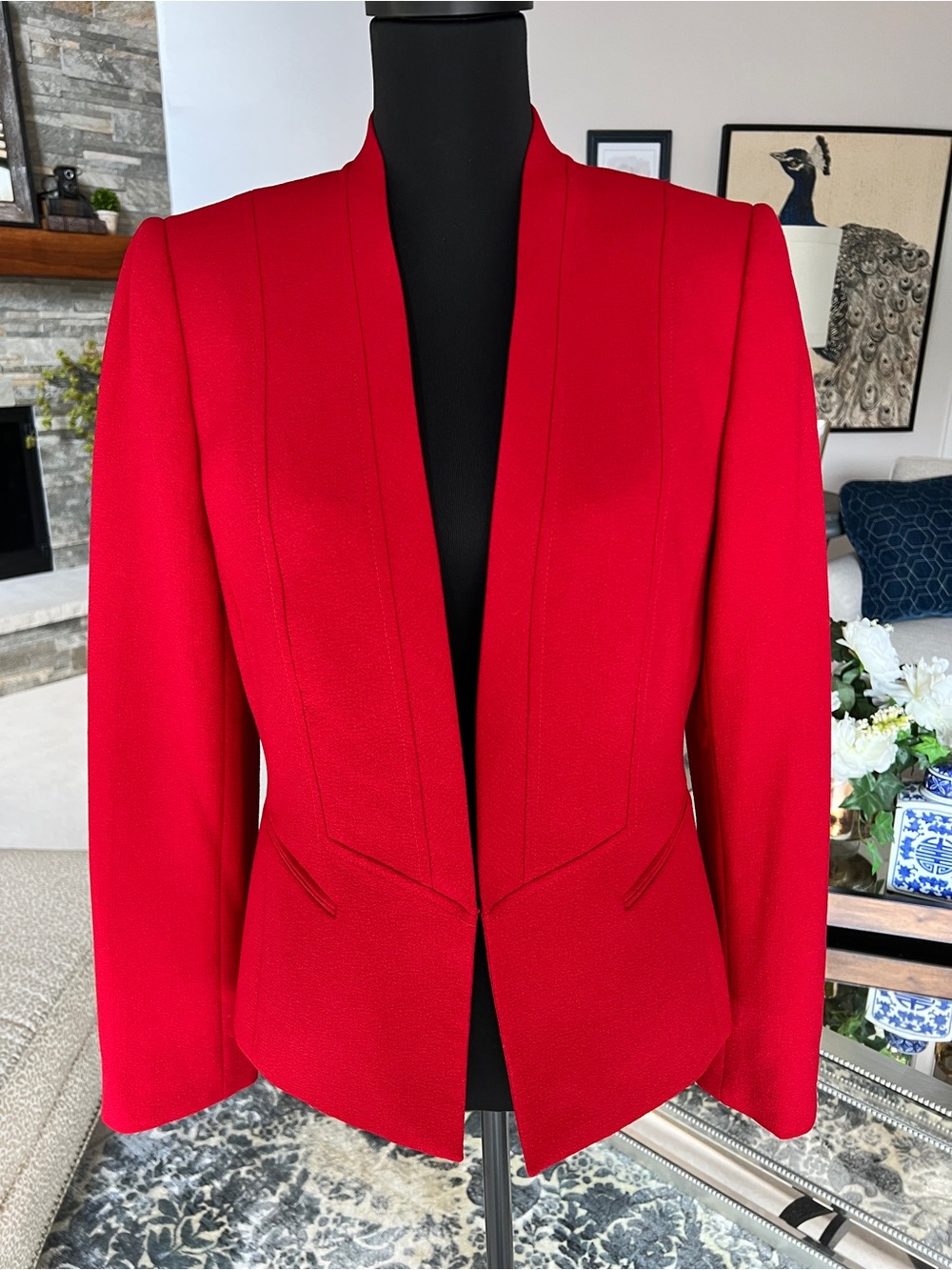 Tahari Women's Red Tailored Open-Front Blazer Jacket